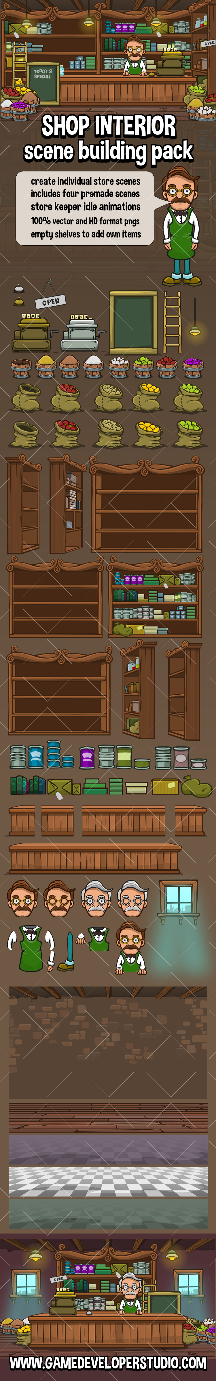 2d Shop interior scene construction kit