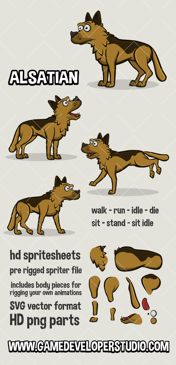 2d animated dog game sprite