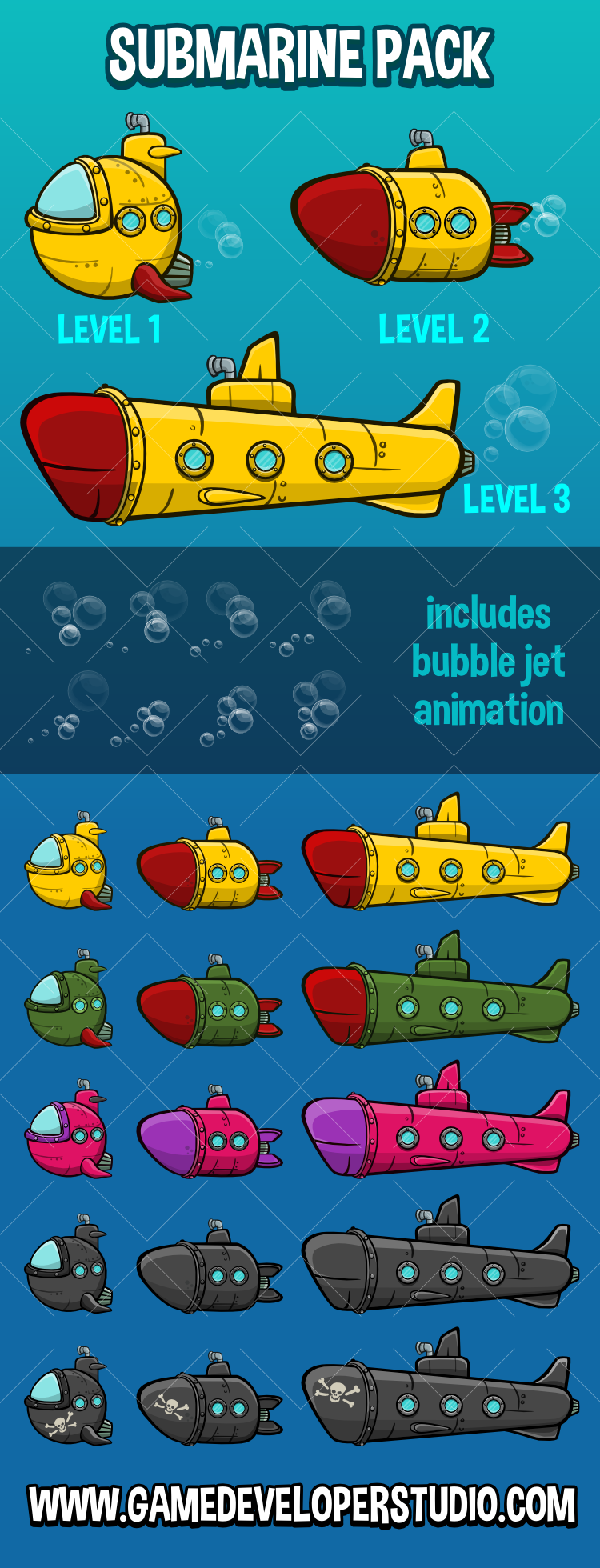 2d submarine game asset