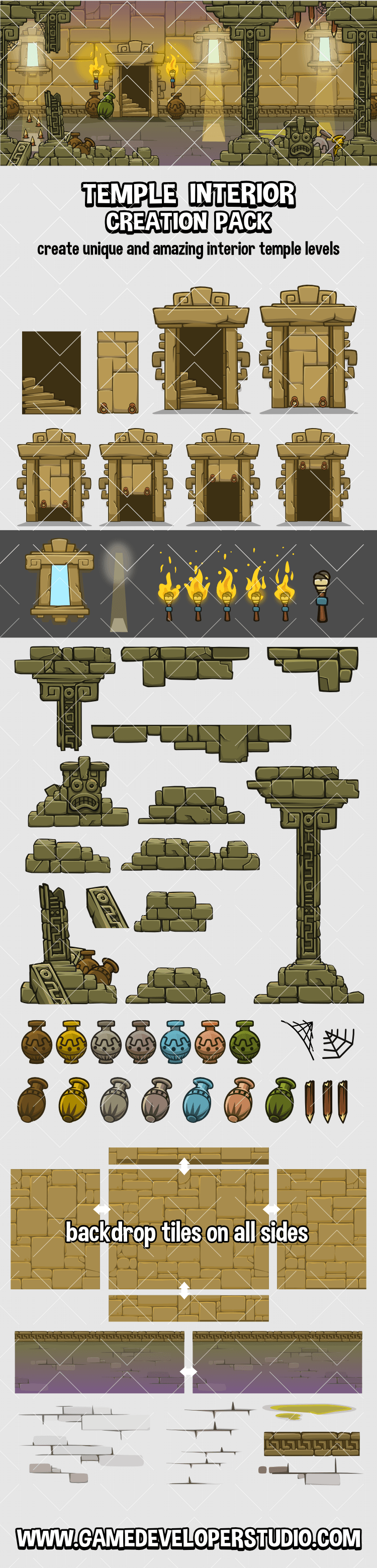 2d temple level interior game asset construction kit