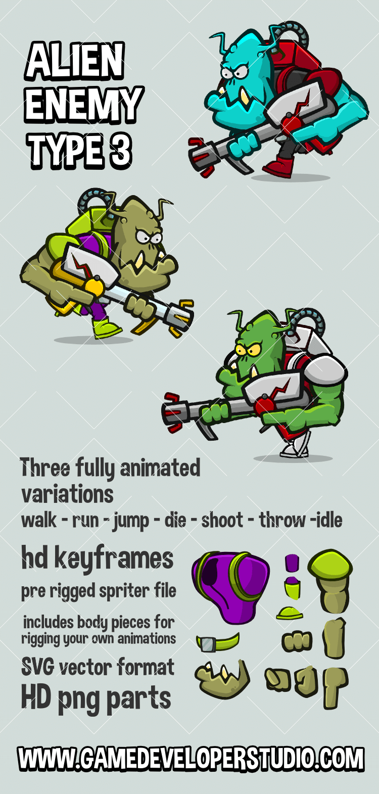 Alien enemy type 3 game sprite