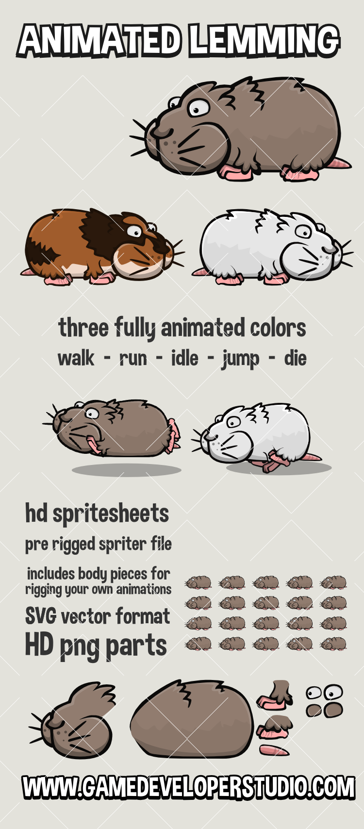 Animated 2d lemming game asset