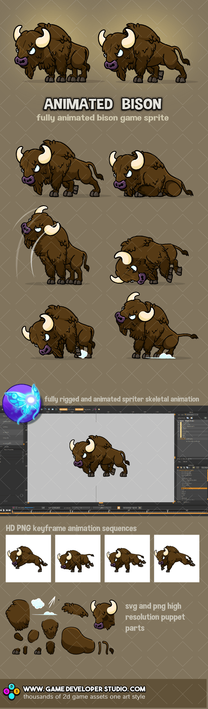 Animated Bison game asset