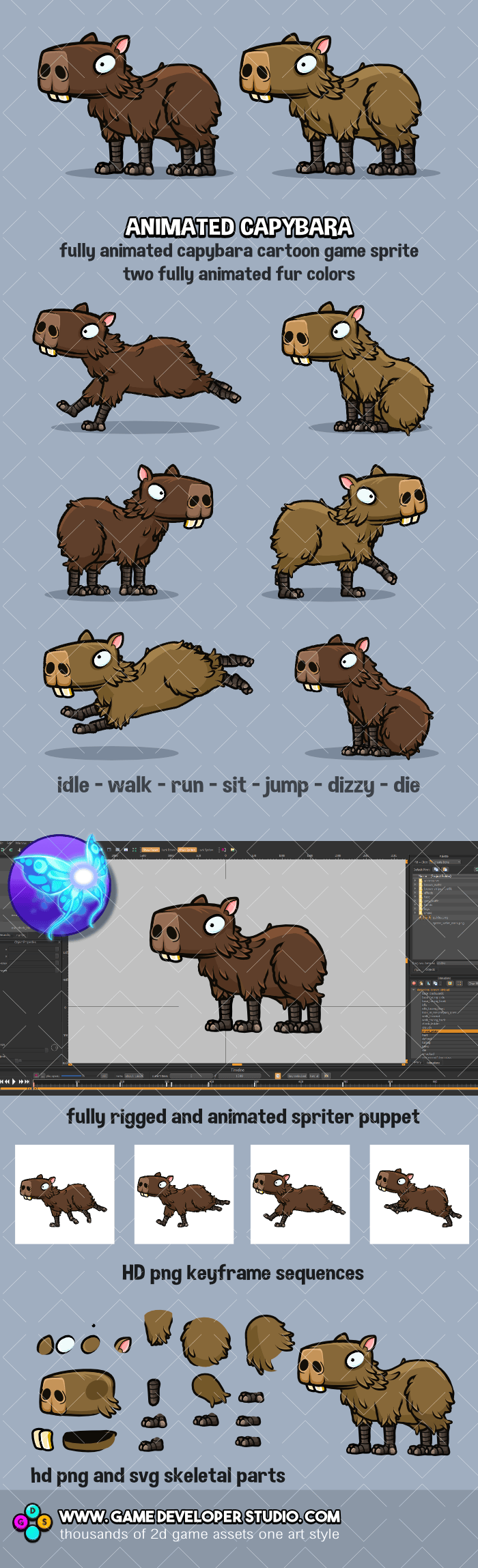 Animated Capybara game sprite