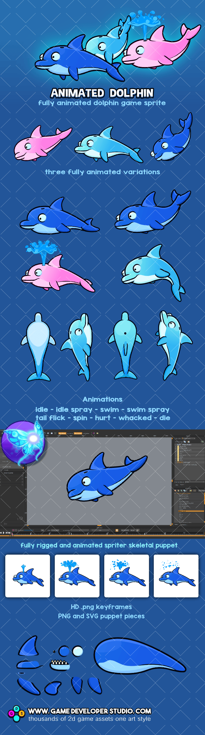 Animated Dolphin game sprite