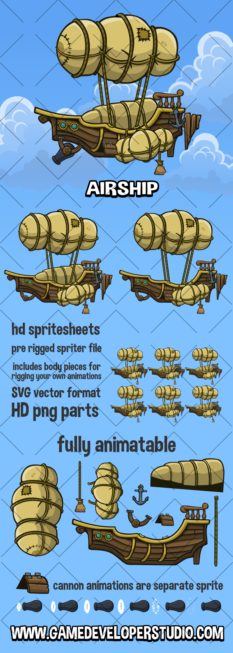 Animated airship 2d game asset