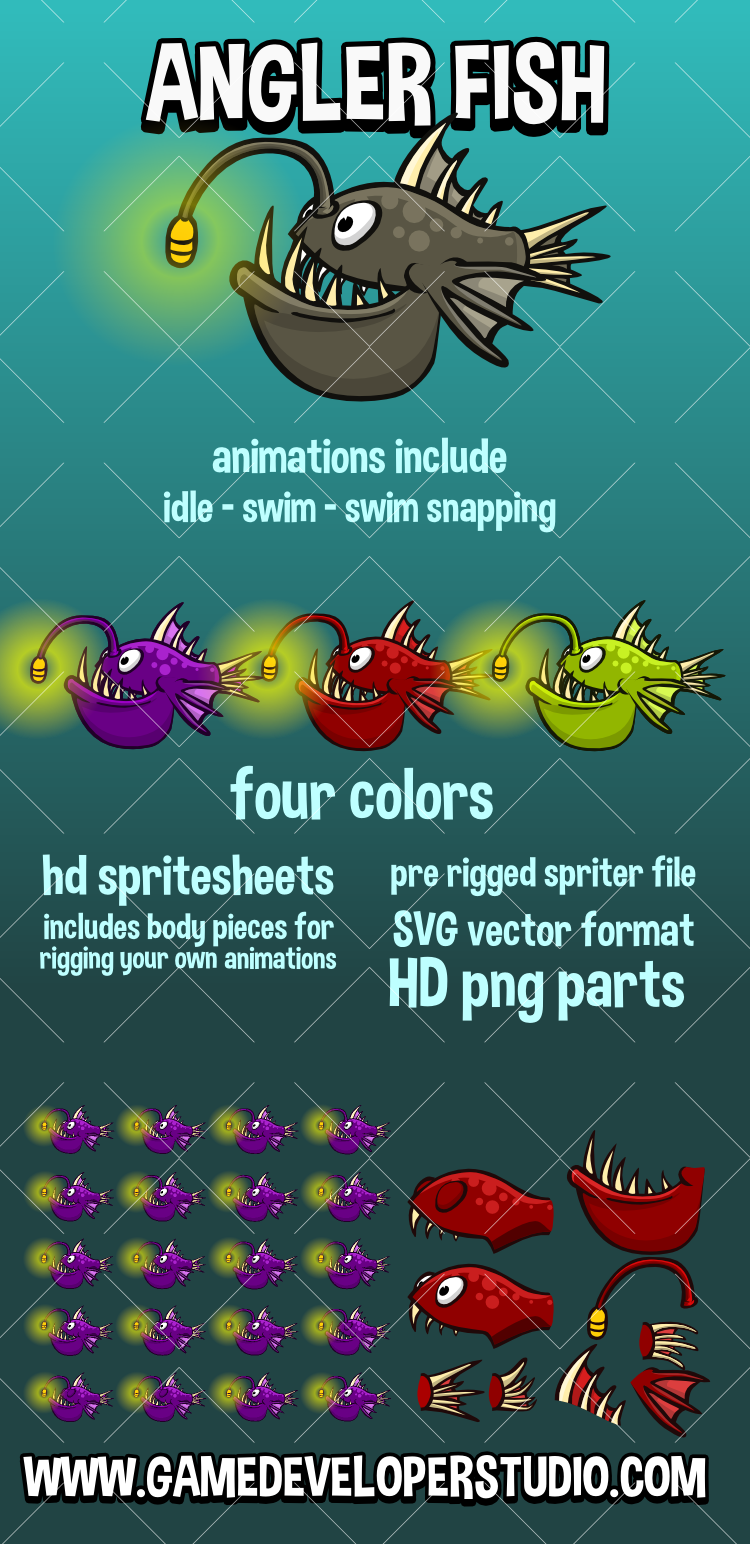 Animated angler fish game asset