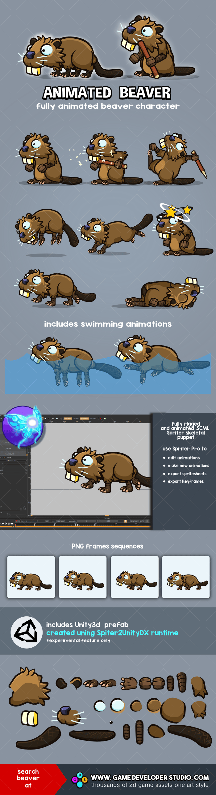 Animated beaver game sprite
