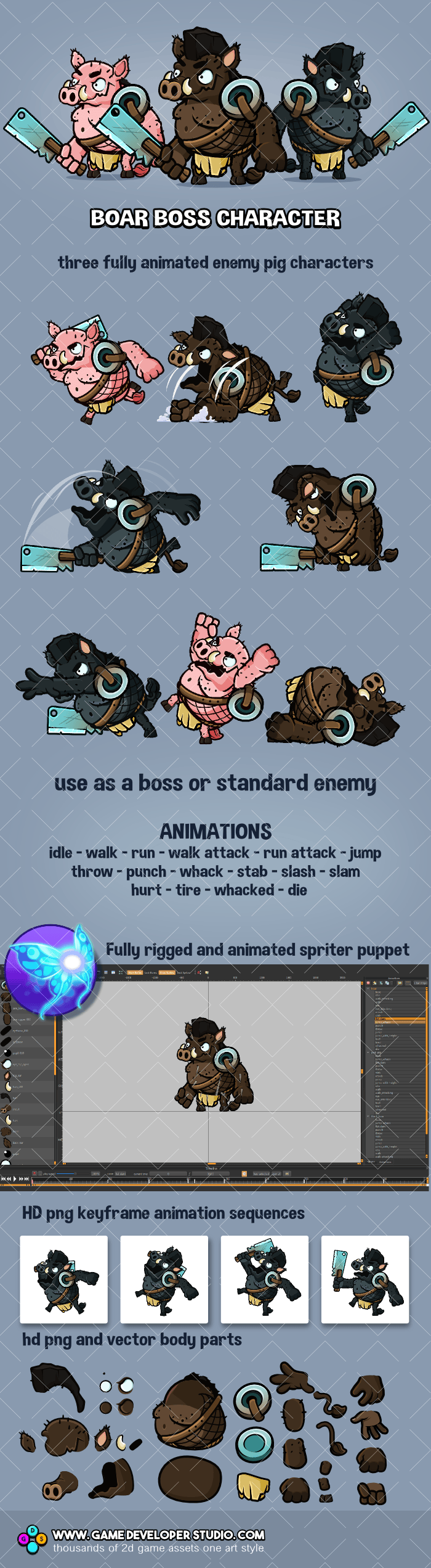 Animated boar boss character