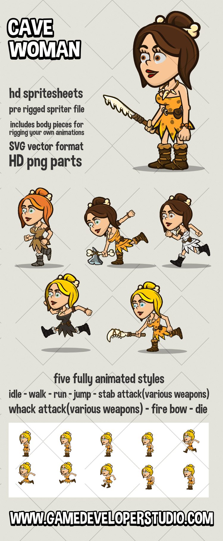 Animated cave woman game sprite