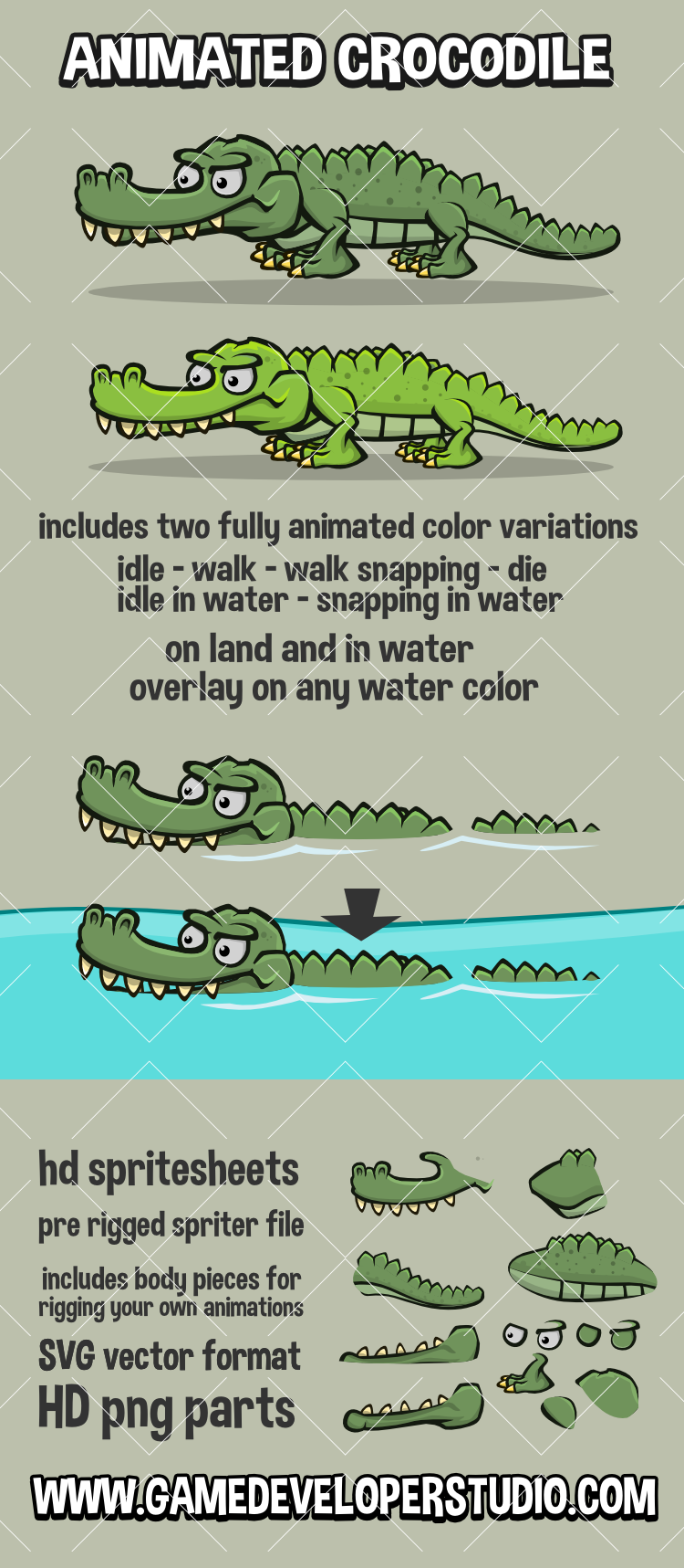 Animated crocodile game asset