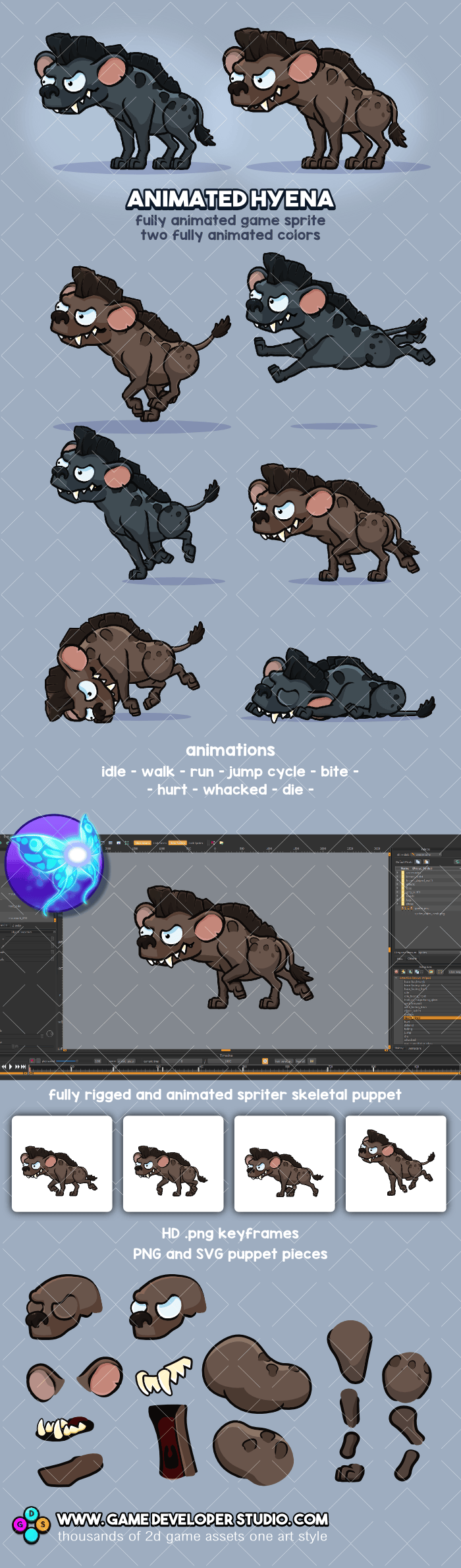 Animated hyena game sprite