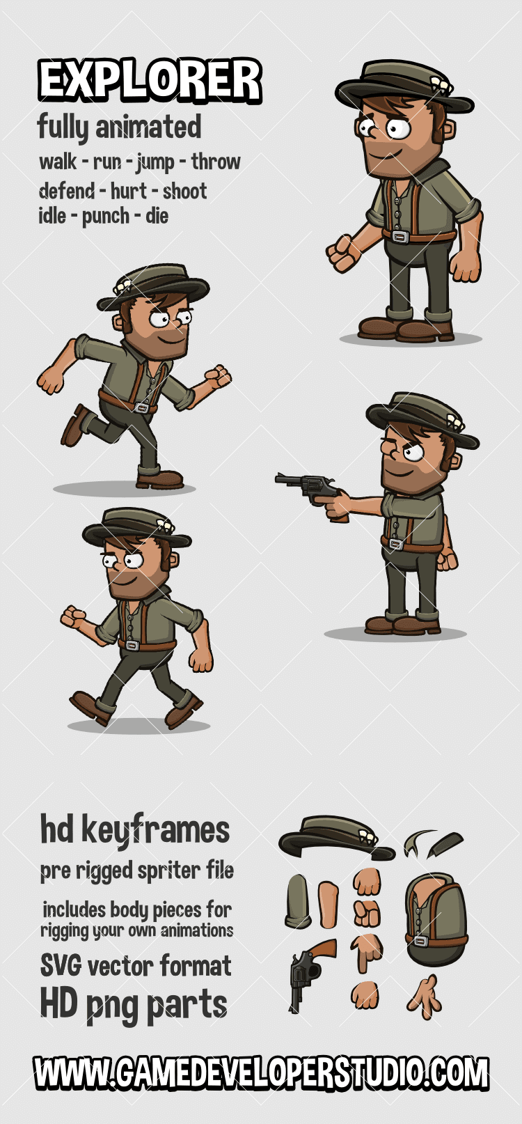 Animated explorer 2d game character