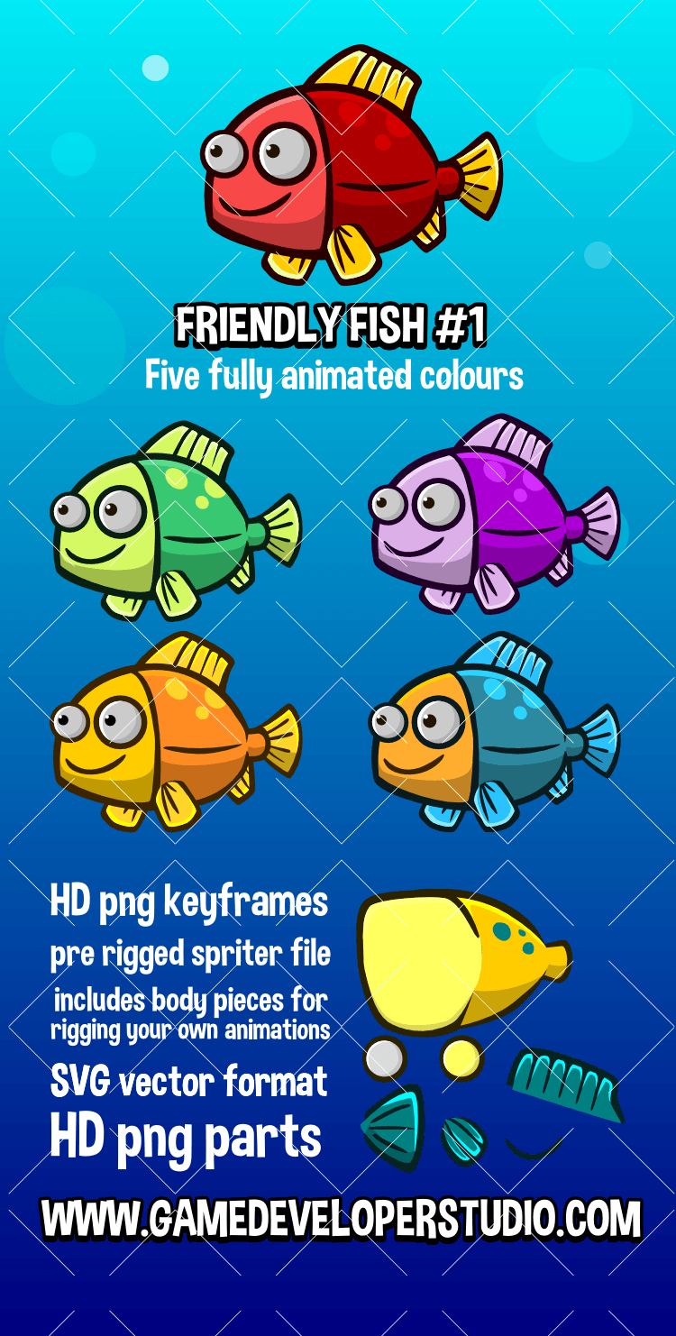 Animated friendly fish 1 2d game sprite