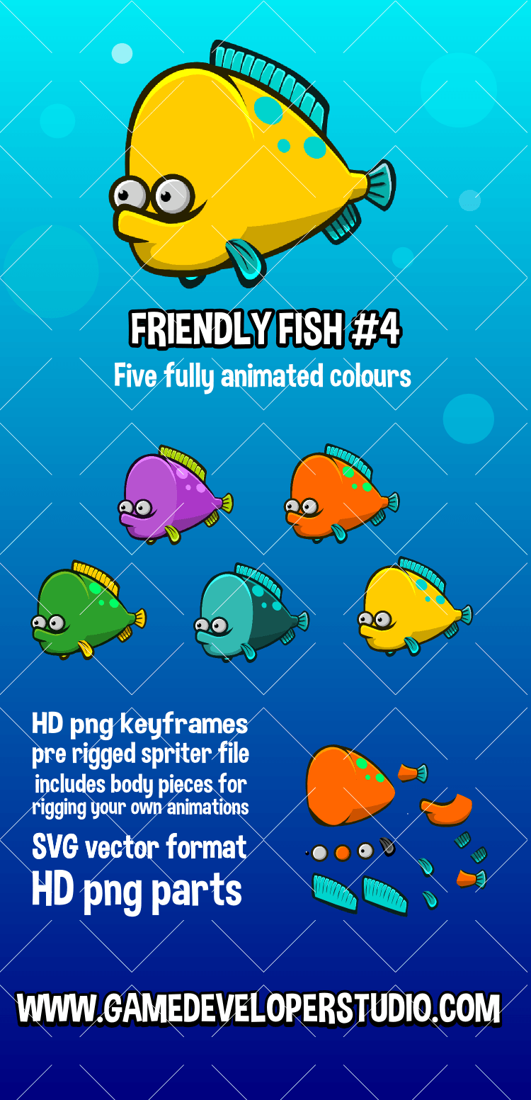 Animated friendly fish 4 game asset