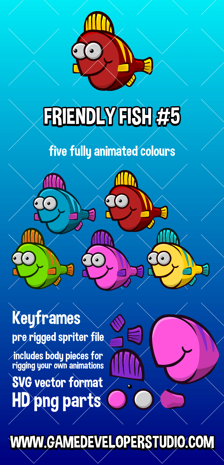 Animated friendly fish 5 game asset
