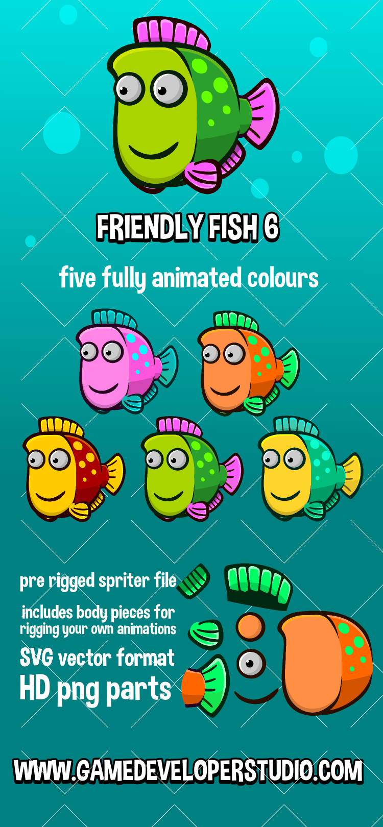 Animated friendly fish 6 animated game sprite