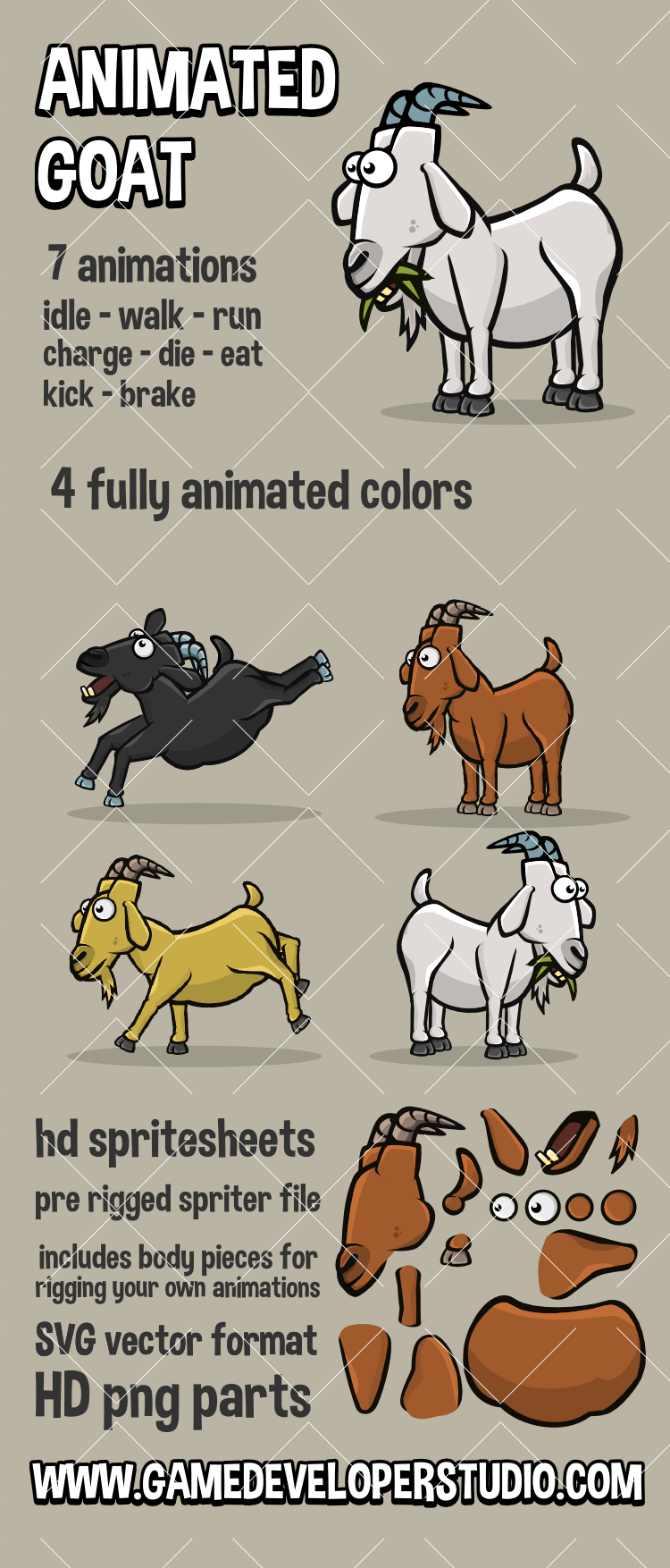 Animated goat 2d game asset