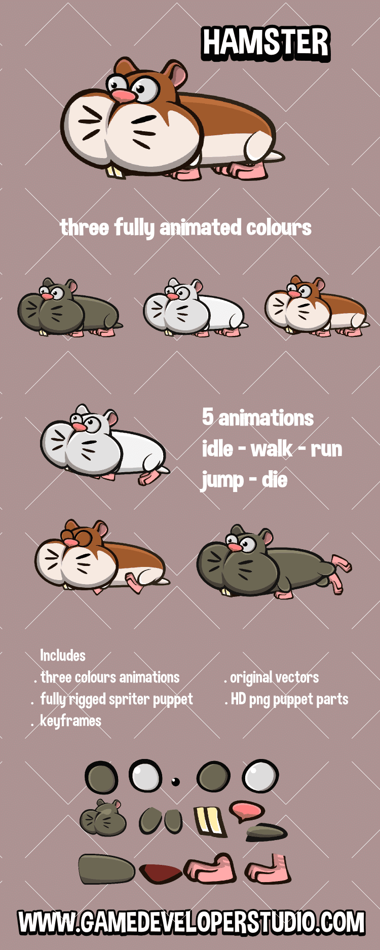 Animated hamster 2D game character