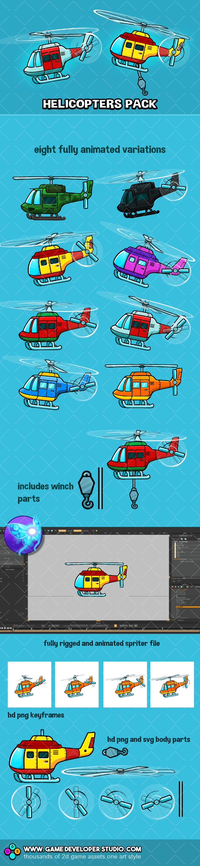 Animated helicopter game asset pack