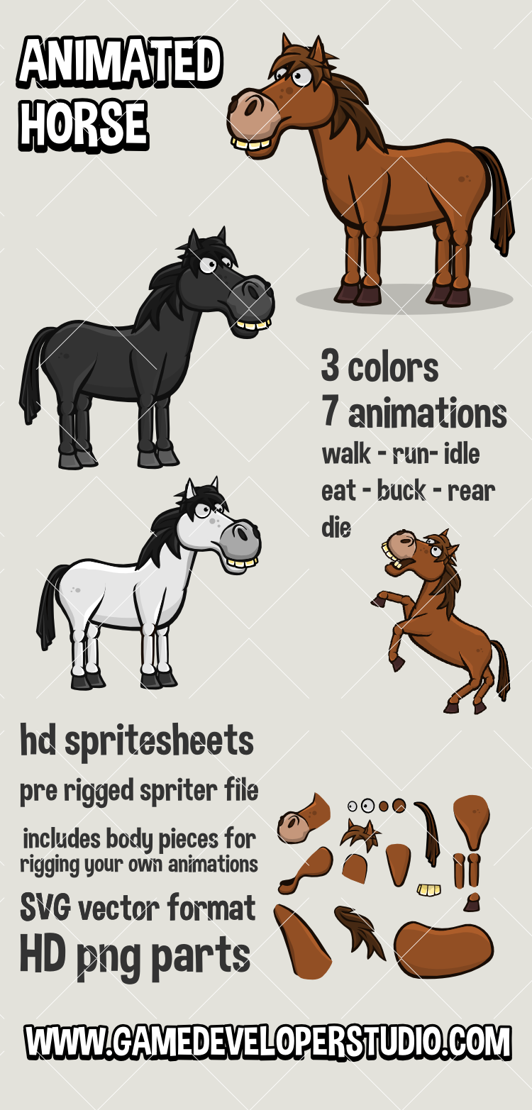 Animated horse 2d game asset