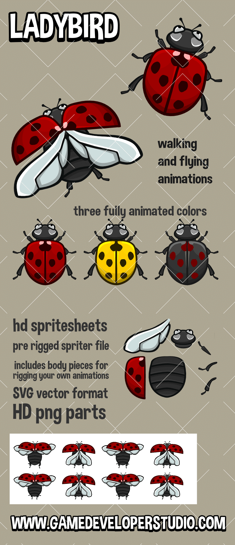 Animated ladybird 2d game sprite