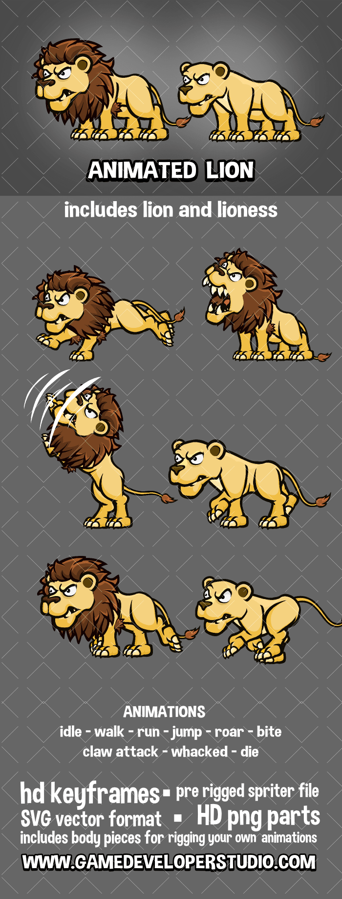 Animated lion cartoon sprite