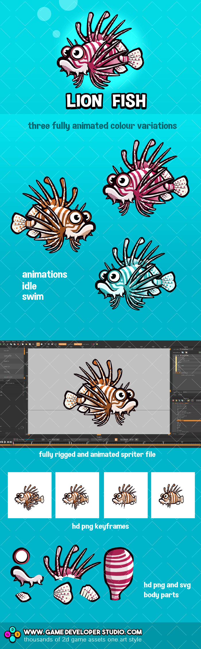 Animated lion fish game asset