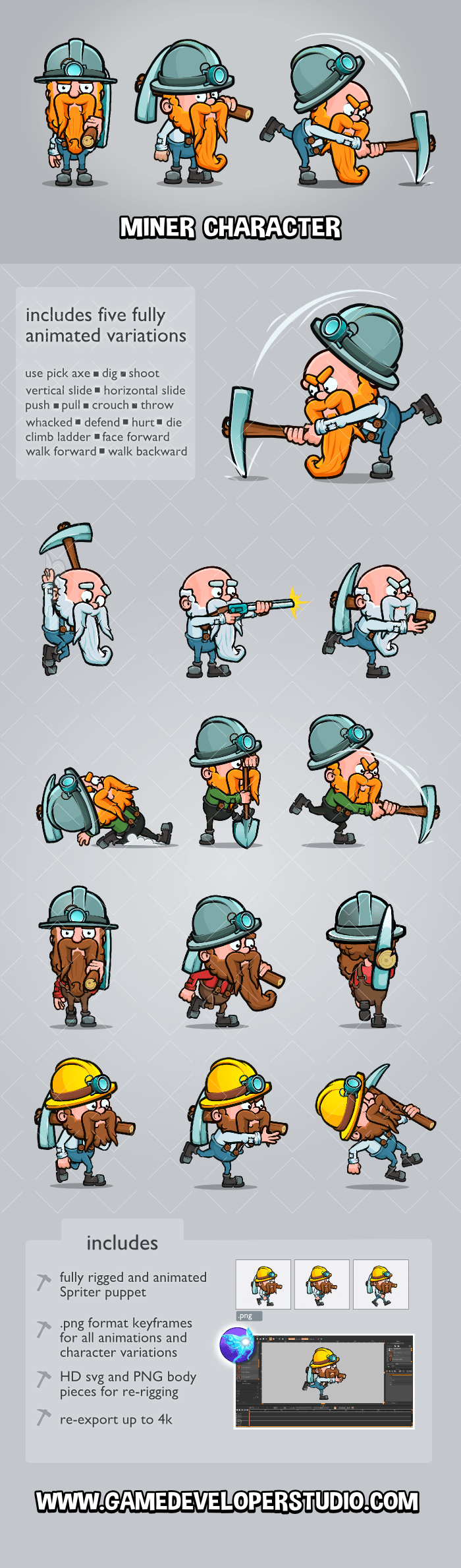 Animated miner game character