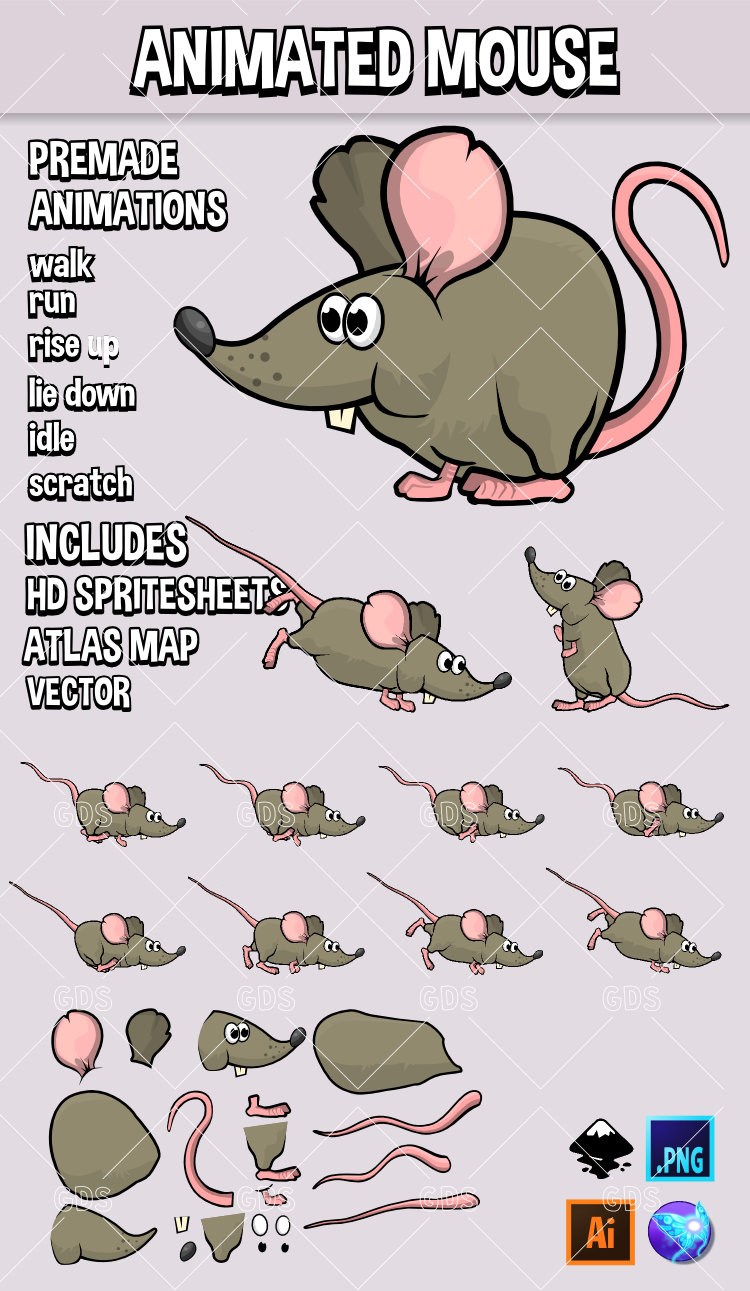 Animated mouse 2d game asset