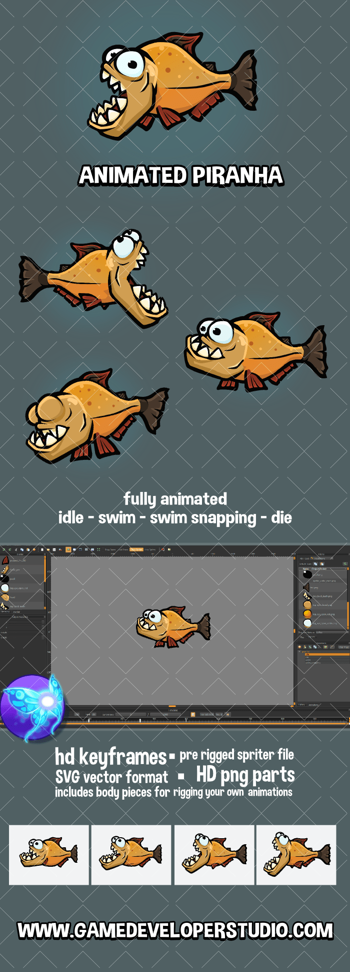 Animated piranha game sprite
