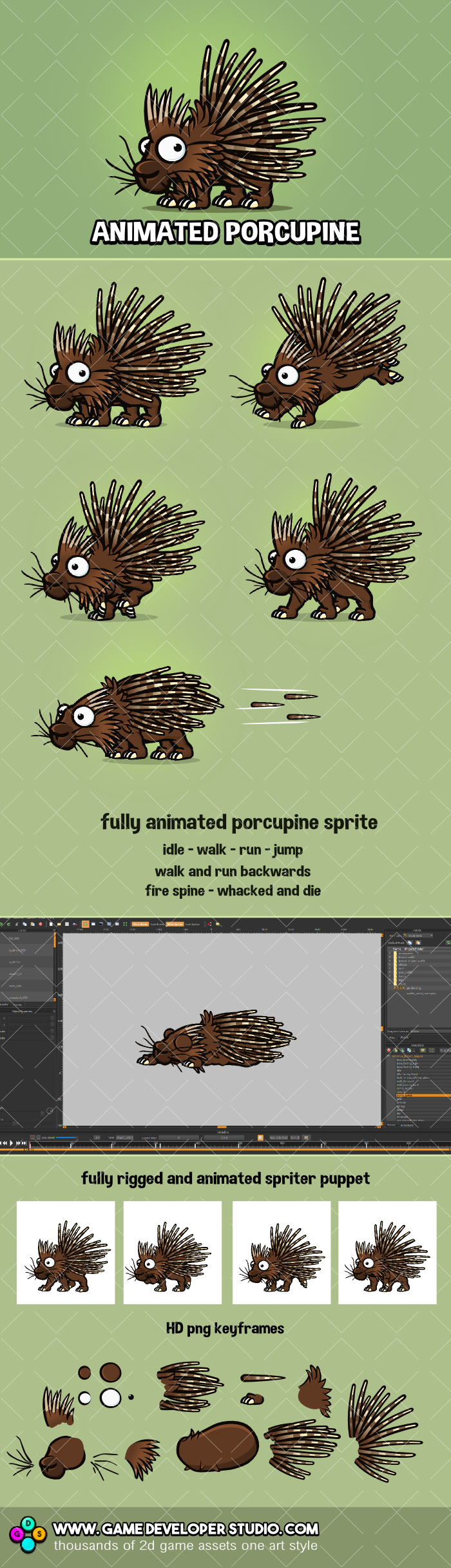 Animated porcupine game sprite