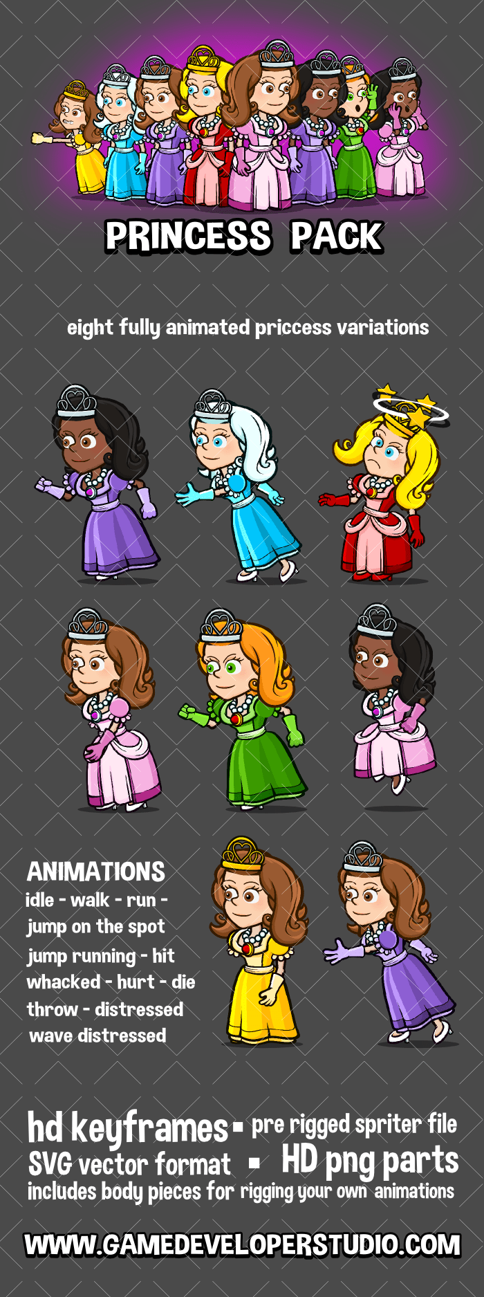 Animated princess sprite character