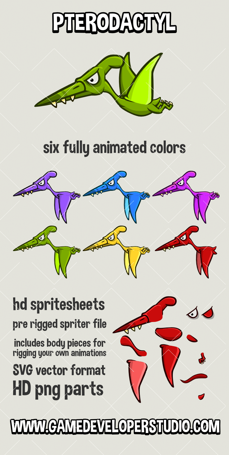 Animated pterodactly 2d game asset