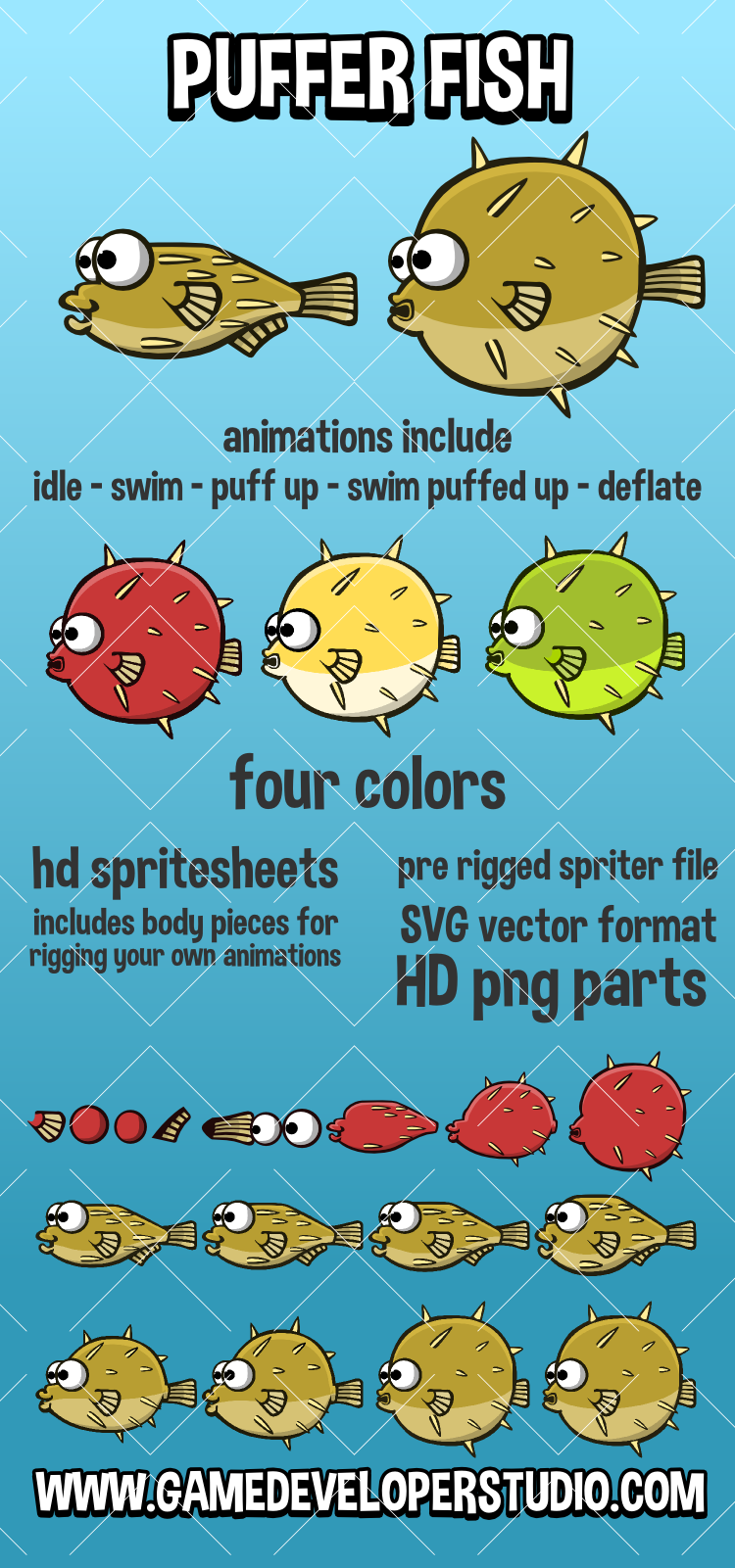 Animated puffer fish game sprite