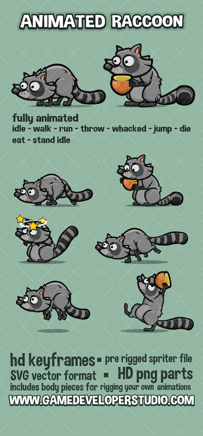 Animated raccoon game sprite