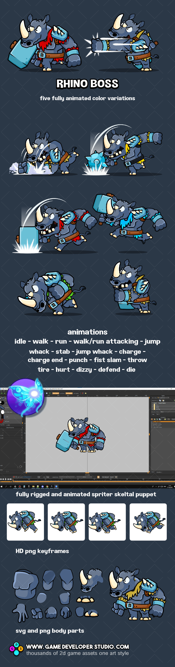 Animated rhino boss enemy character