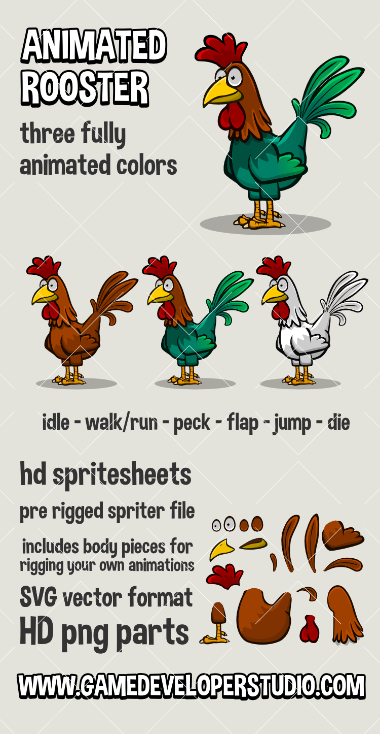 Animated rooster game asset