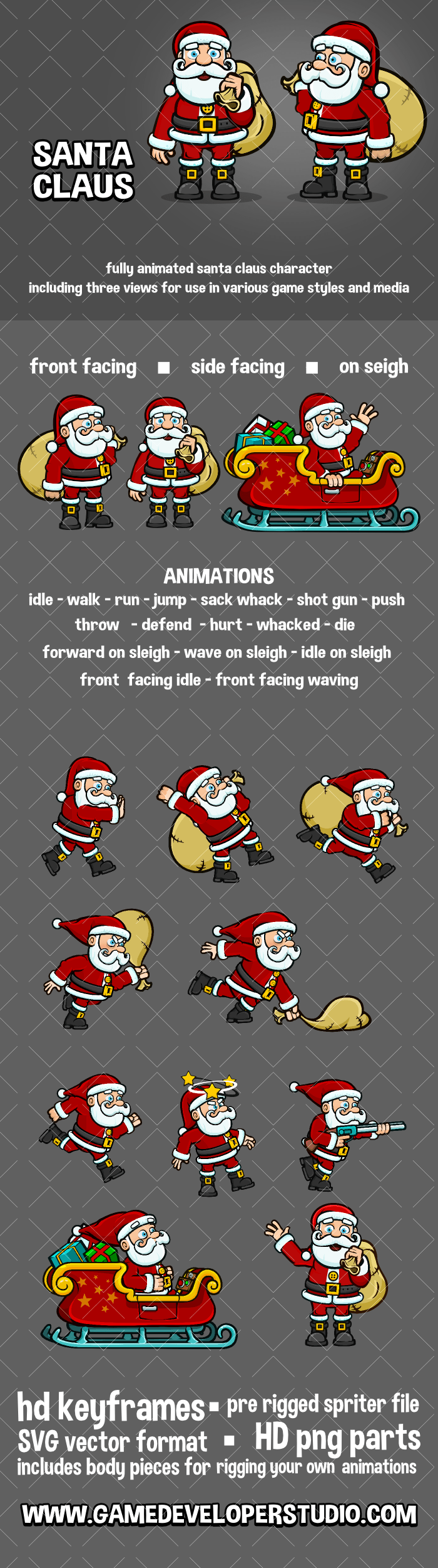 Animated santa clause cartoon character