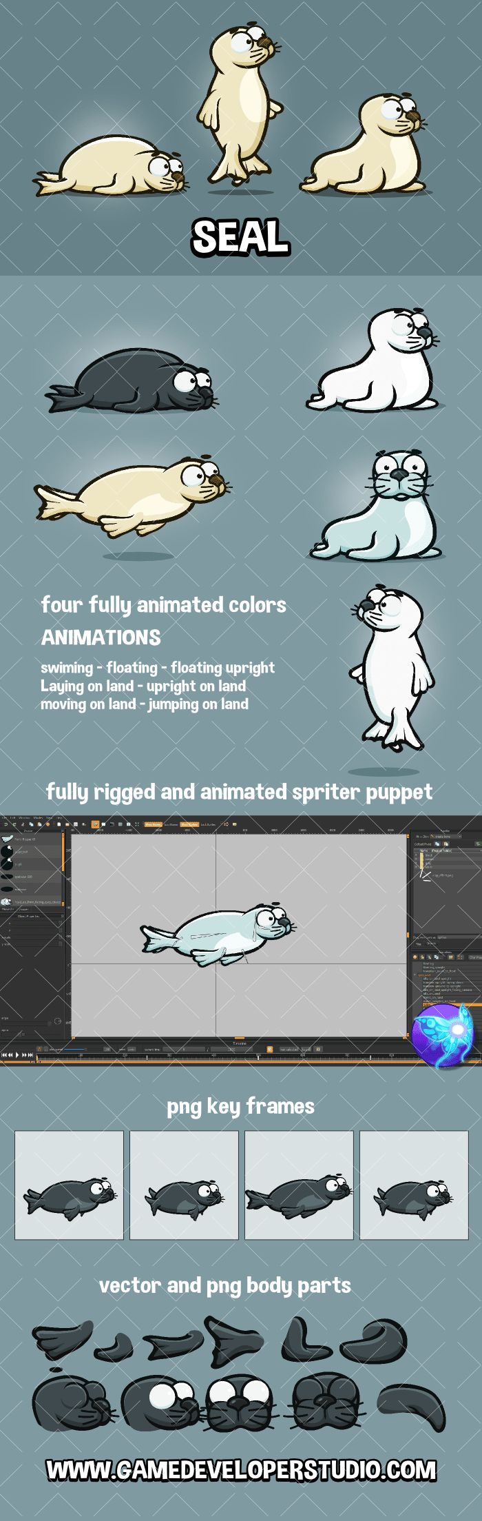 Animated seal game sprite