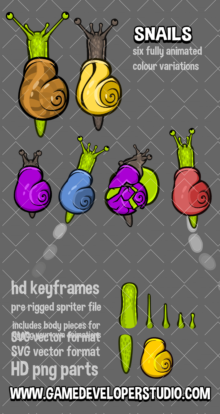 Animated top down snail game asset