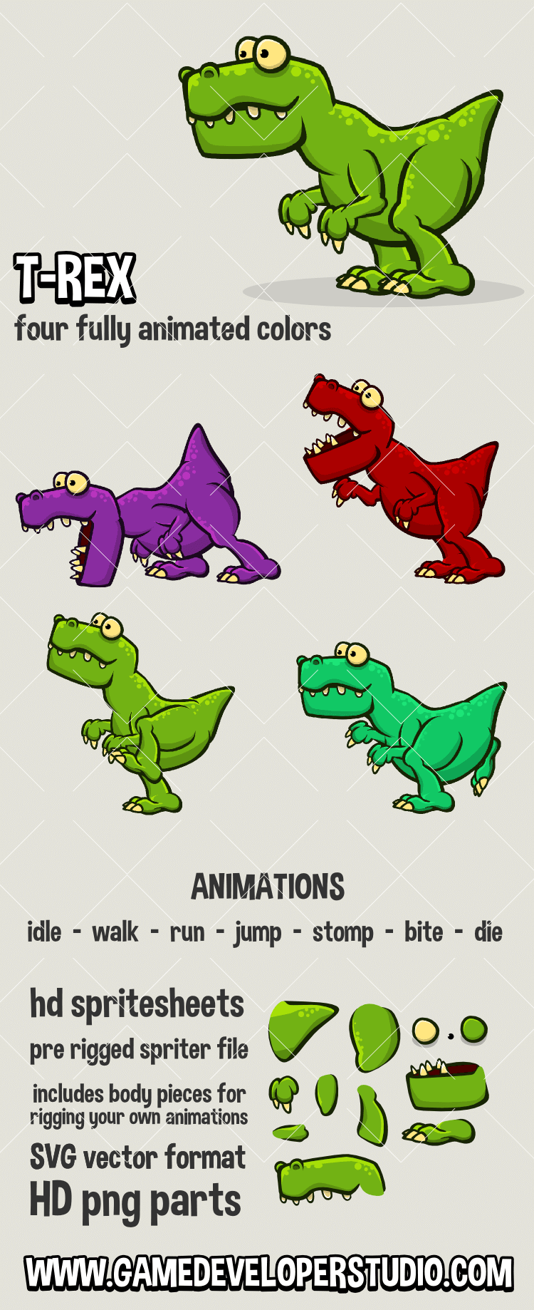 Animated t rex game asset