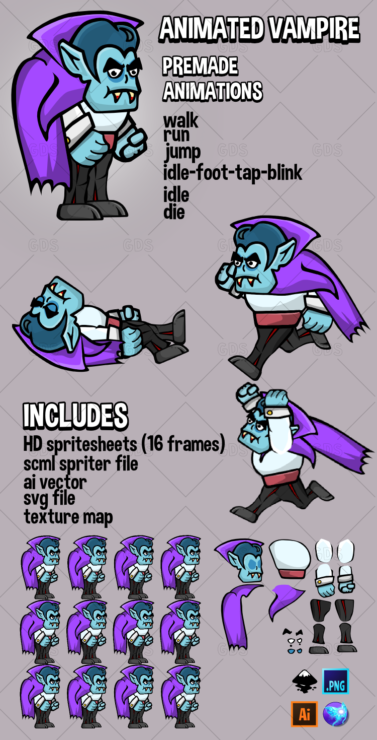 Animated vampire 2d game asset