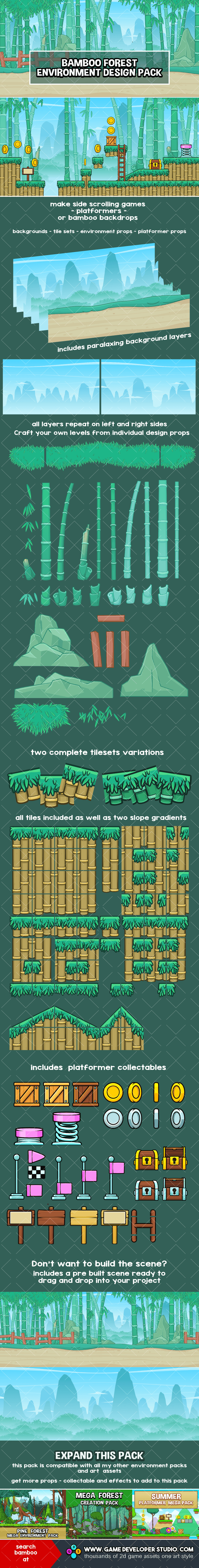 Bamboo forest scene creation game asset pack