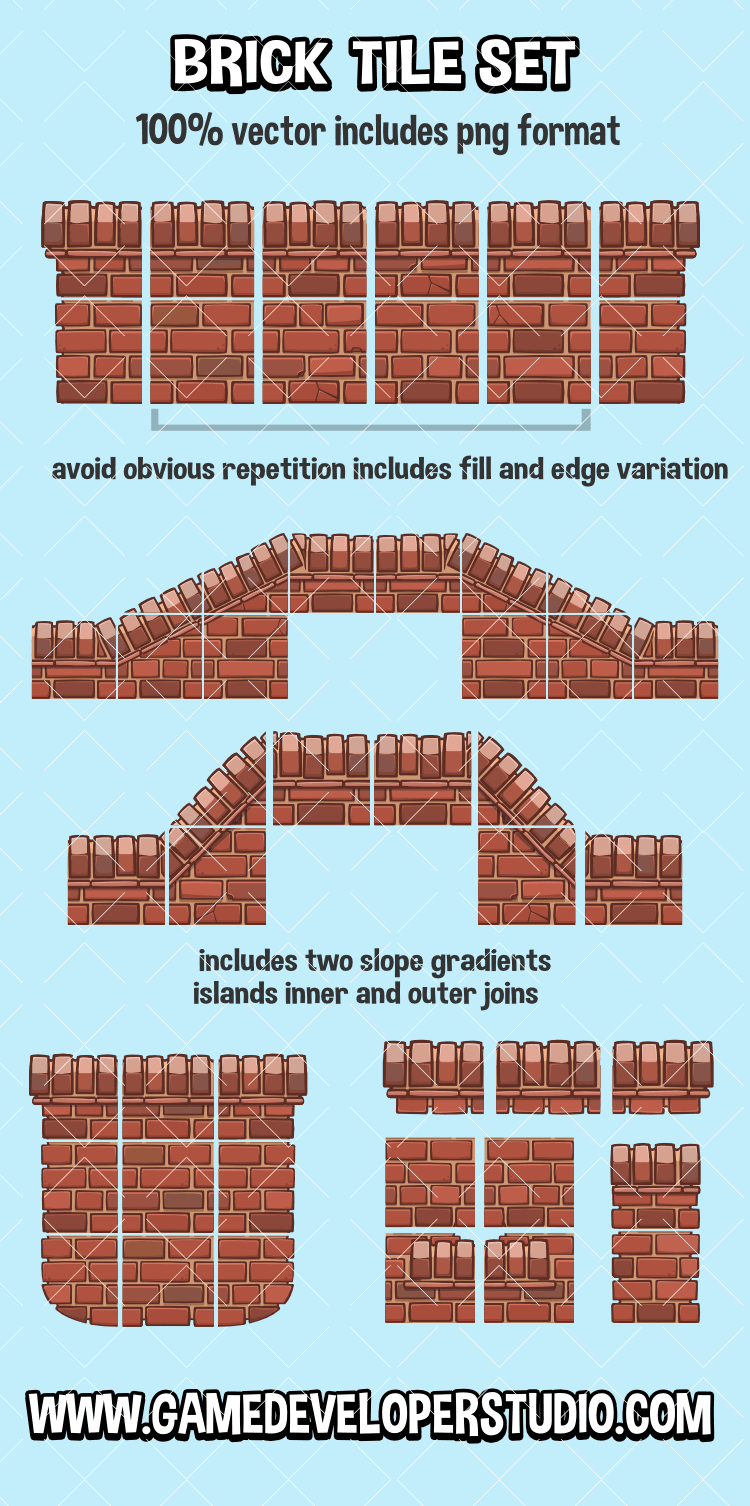 Brick themed 2d game tile set 