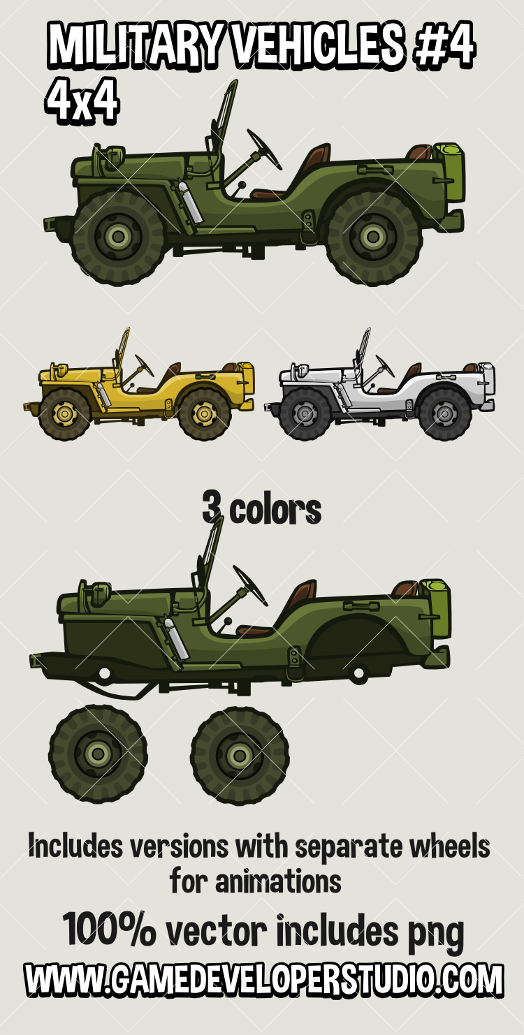 Cartoon Military vehicle  2d game asset