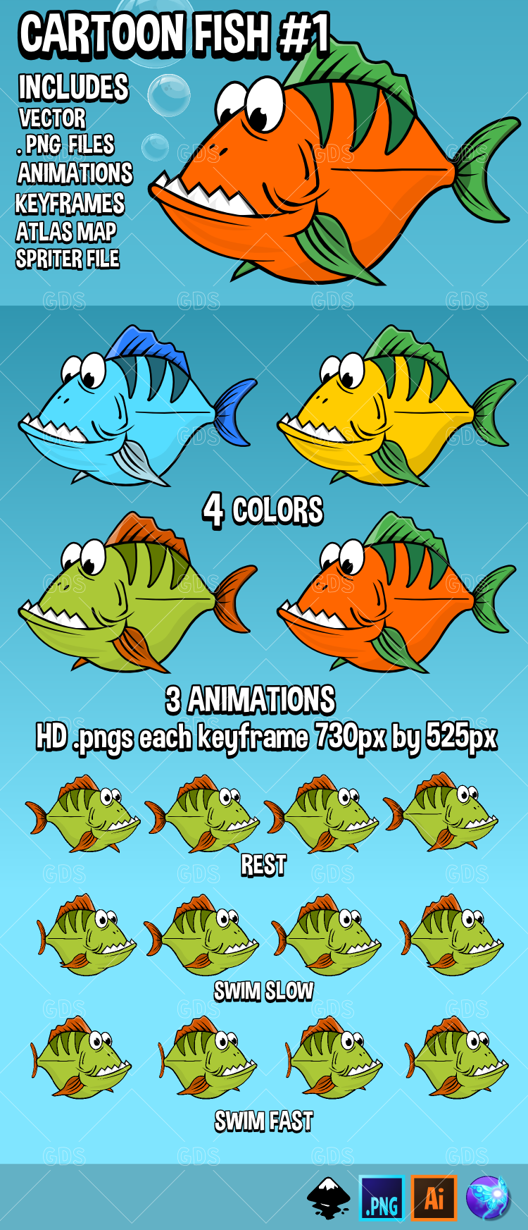 Cartoon style fish sprite