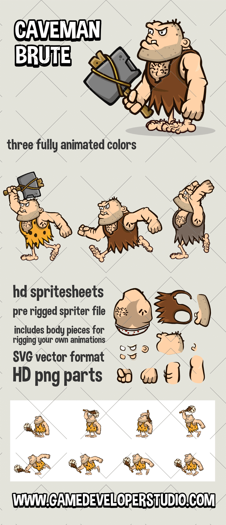 Caveman brute animated game asset