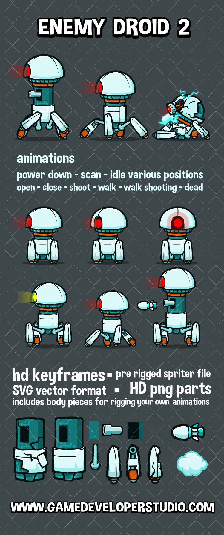 Enemy droid 02 animated game asset