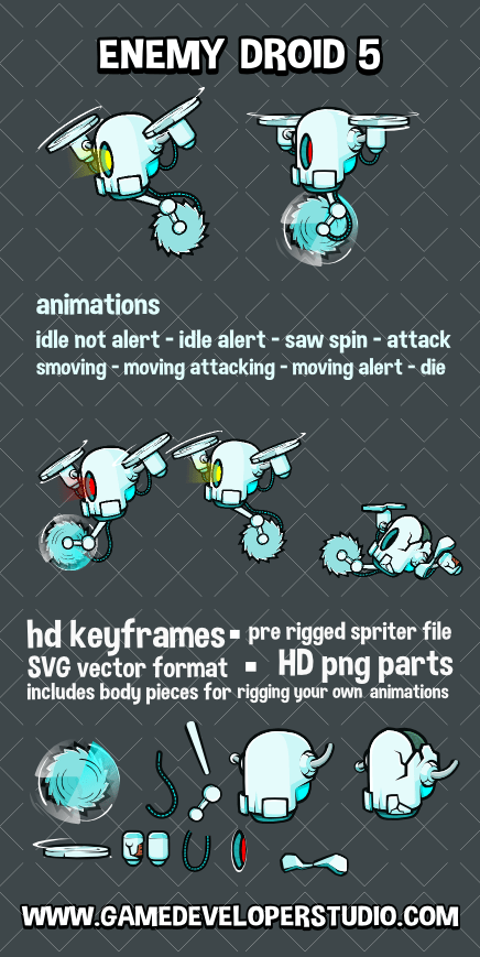 Enemy droid 05 animated game asset